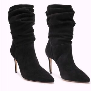 Schutz Ashlee Slouch Distressed Pointed Toe Black Booties Size 10B